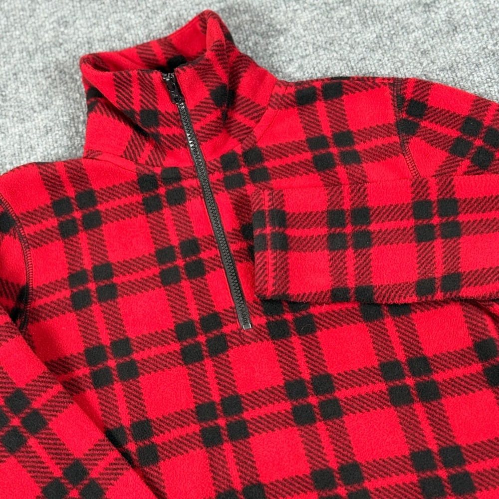 American Living Small Buffalo Plaid Fleece Quarter Zip Pullover Top Holiday Cozy